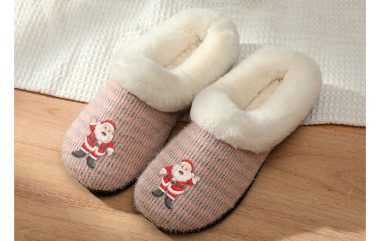 Roxoni Women’s Cozy Slippers with Soft Faux Fur Lining and Durable Indoor Outdoor Sole, Comfortable Lounge Footwear with Festive Holiday Icon Prints (Tree, Gift Box, Wreath, Santa, Reindeer), Personalized Custom Gift Slipper for Christmas