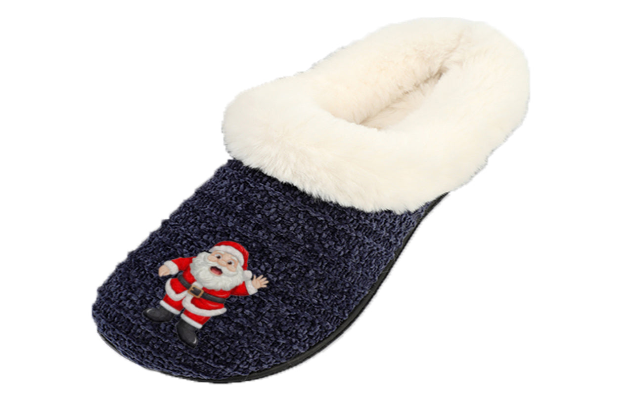 Roxoni Women’s Cozy Slippers with Soft Faux Fur Lining and Durable Indoor Outdoor Sole, Comfortable Lounge Footwear with Festive Holiday Icon Prints (Tree, Gift Box, Wreath, Santa, Reindeer), Personalized Custom Gift Slipper for Christmas