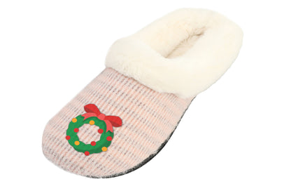 Roxoni Women’s Cozy Slippers with Soft Faux Fur Lining and Durable Indoor Outdoor Sole, Comfortable Lounge Footwear with Festive Holiday Icon Prints (Tree, Gift Box, Wreath, Santa, Reindeer), Personalized Custom Gift Slipper for Christmas