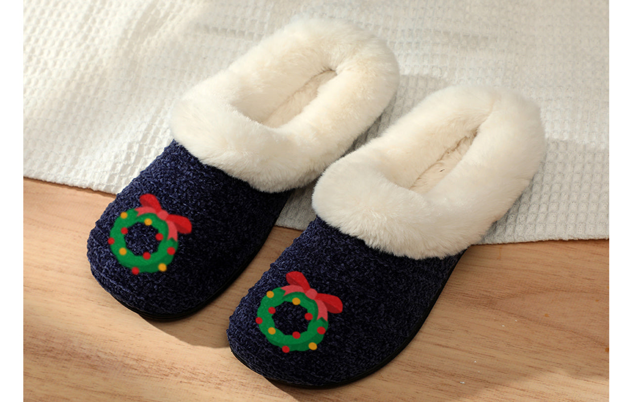 Roxoni Women’s Cozy Slippers with Soft Faux Fur Lining and Durable Indoor Outdoor Sole, Comfortable Lounge Footwear with Festive Holiday Icon Prints (Tree, Gift Box, Wreath, Santa, Reindeer), Personalized Custom Gift Slipper for Christmas