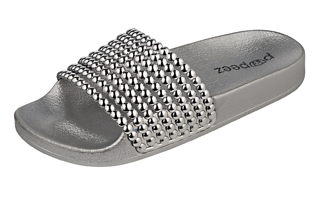 Pupeez Flat Slide Sandals For Kids With A Pearl Detail Strap