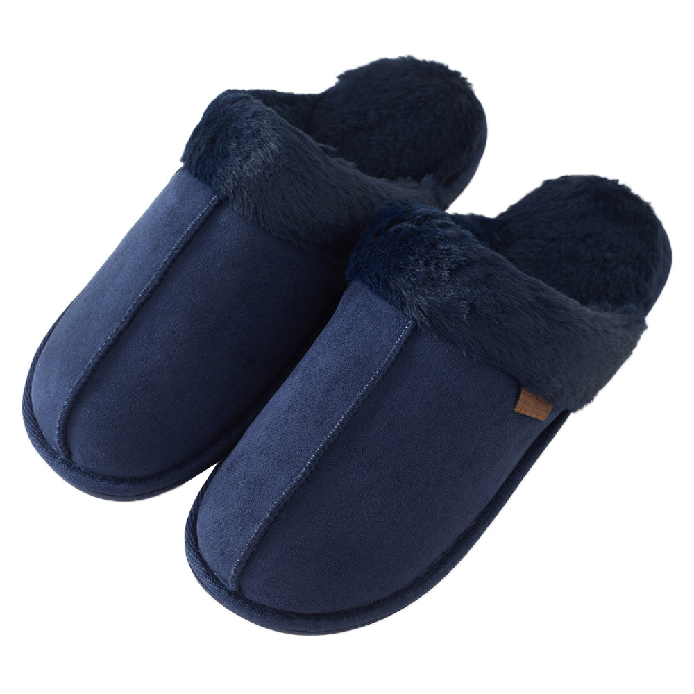 Roxoni Men's Plush Faux Suede Clog Slippers with Warm Faux Fur Lining