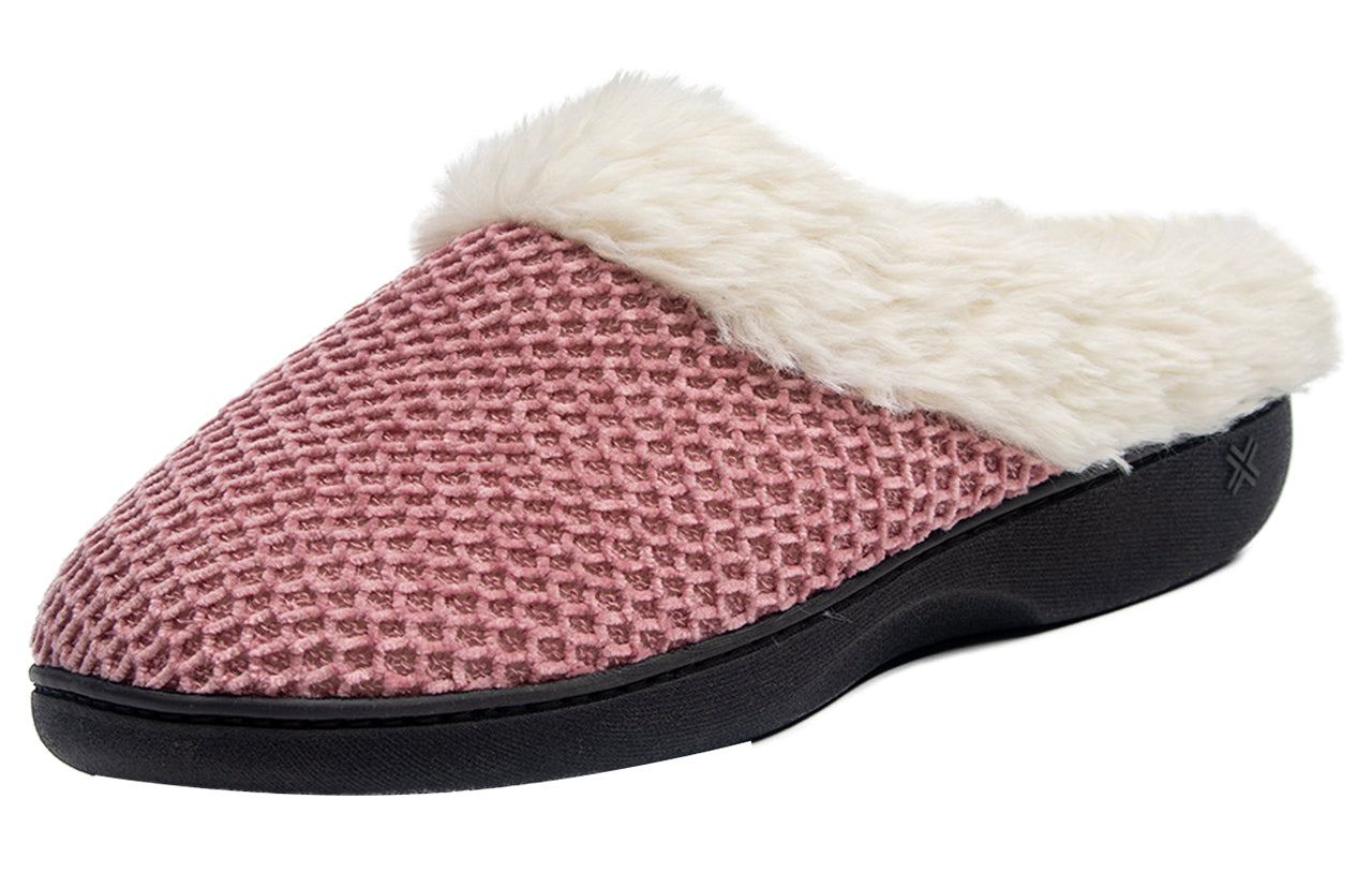 Roxoni Women's Fleece Trim Knit Sweater Furr Clog Slipper