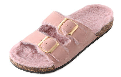 Women's Roxoni Open Toe Feather Slipper with Adjustable Double Buckle Cozy Cork Slide Sandal