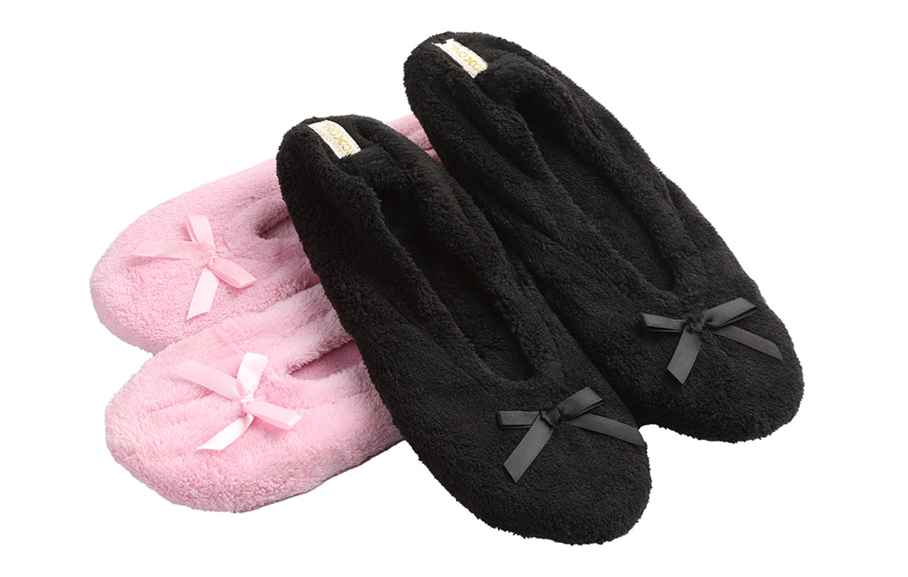 Roxoni Women's Terry Classic Cotton Ballerina Slippers (Pack of 2)