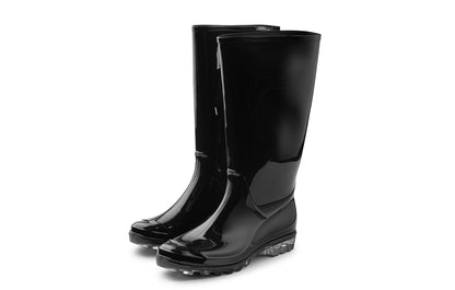 Roxoni Womens Black Rubber Rain Boots 16" Mid Calf Waterproof and Clear Sole