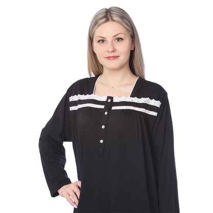 Women Jersey Long Nightgown Long Sleeve Elegant Loose Dress
