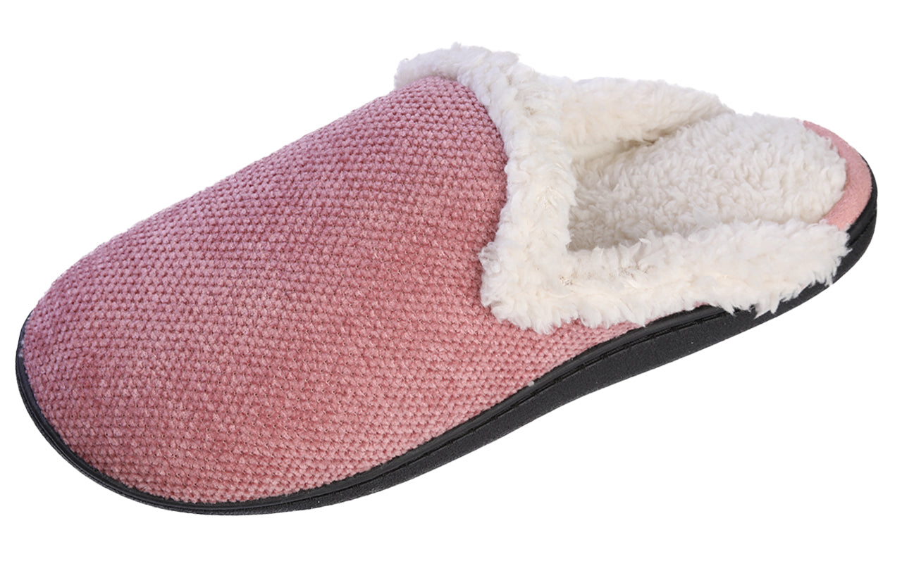 Roxoni Women's Memory Foam House Fleece Trim Knit Sweater Slipper