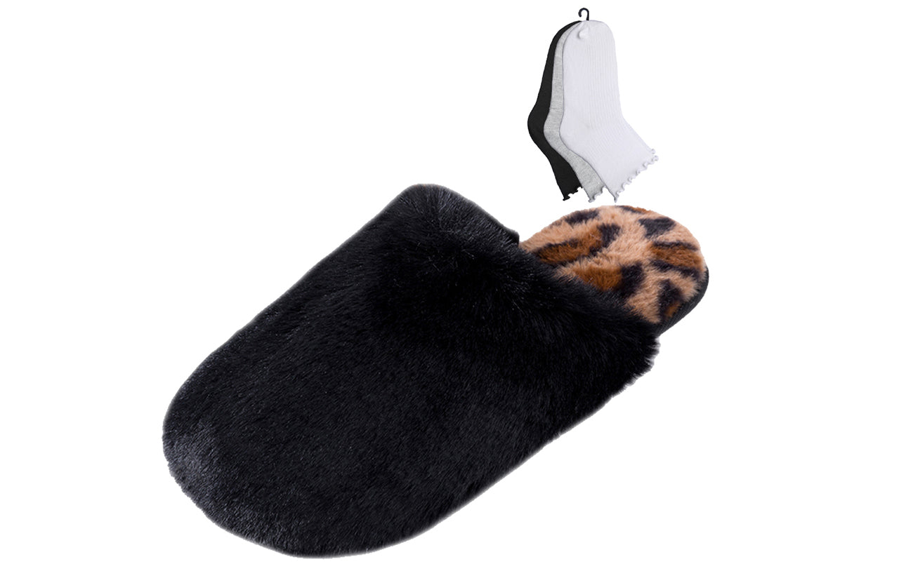 Women’s Winter Cozy Roxoni Slippers with 3PK Ankle Socks – Fuzzy, Furry & Warm Gift Bundle