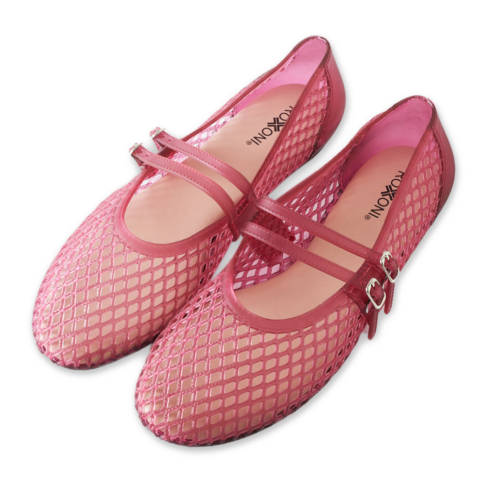 Roxoni Women’s Double Strap Jelly Mary Jane Flats, Lightweight Breathable Ballet Flats