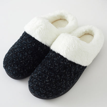 Women's Knit Memory Foam Clog Slippers – Plush Faux Fur Collar Indoor/Outdoor House Shoes
