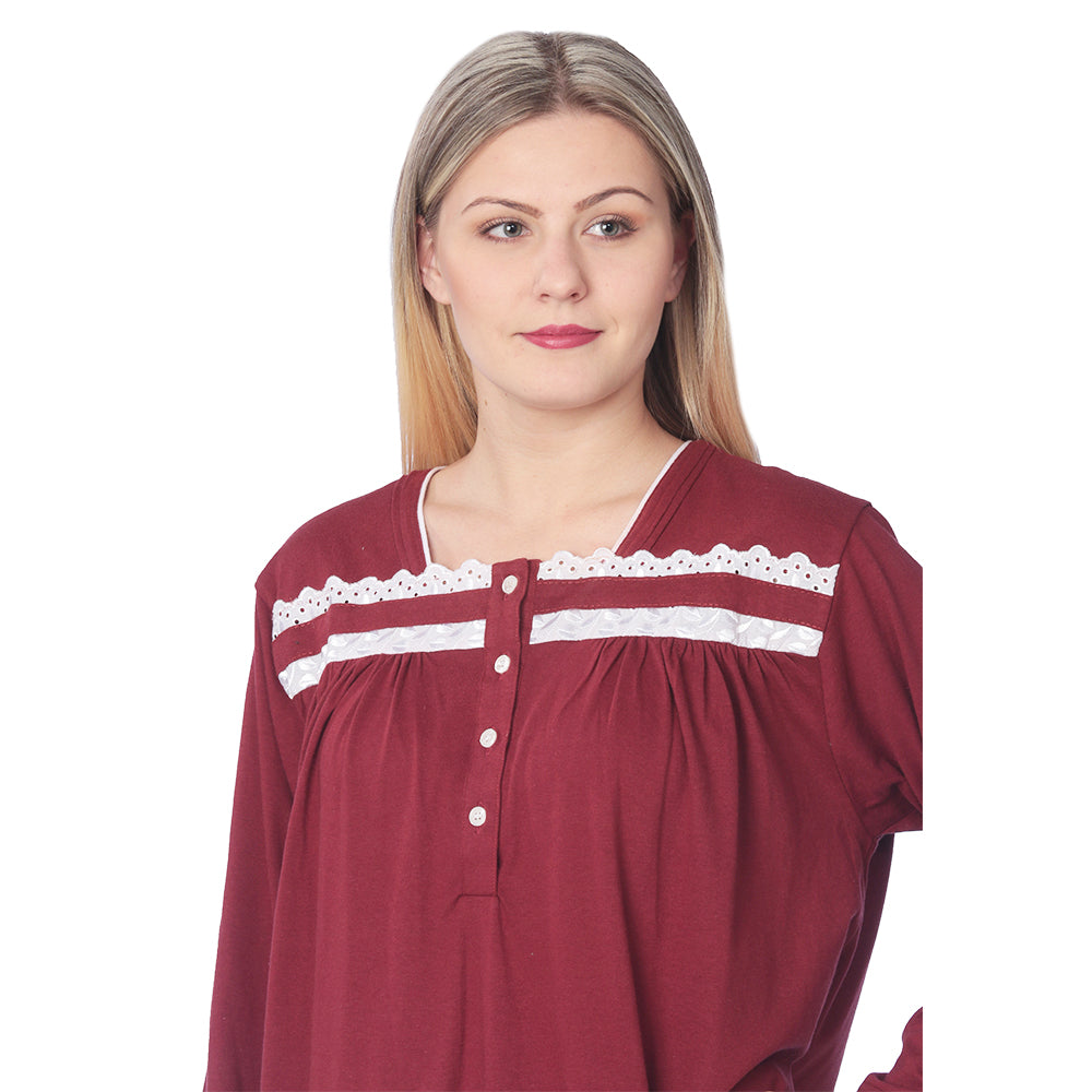 Women Jersey Long Nightgown Long Sleeve Elegant Loose Dress