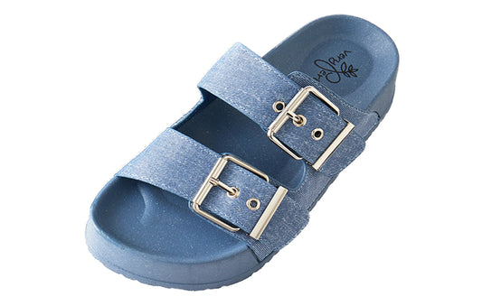 Roxoni Women's Open Toe Denim Double Adjustable Buckle Sandal Outdoor Slipper
