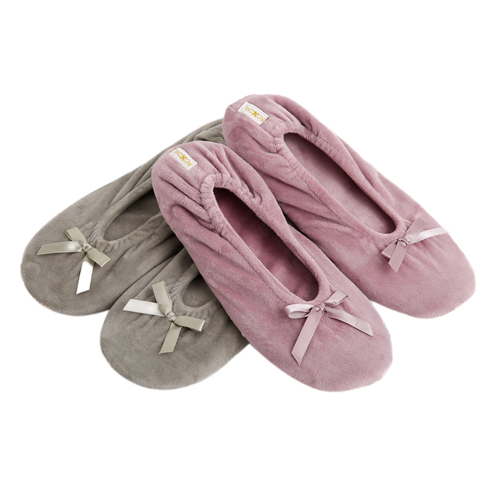 Roxoni Women's Terry Classic Cotton Ballerina Slippers (Pack of 2)
