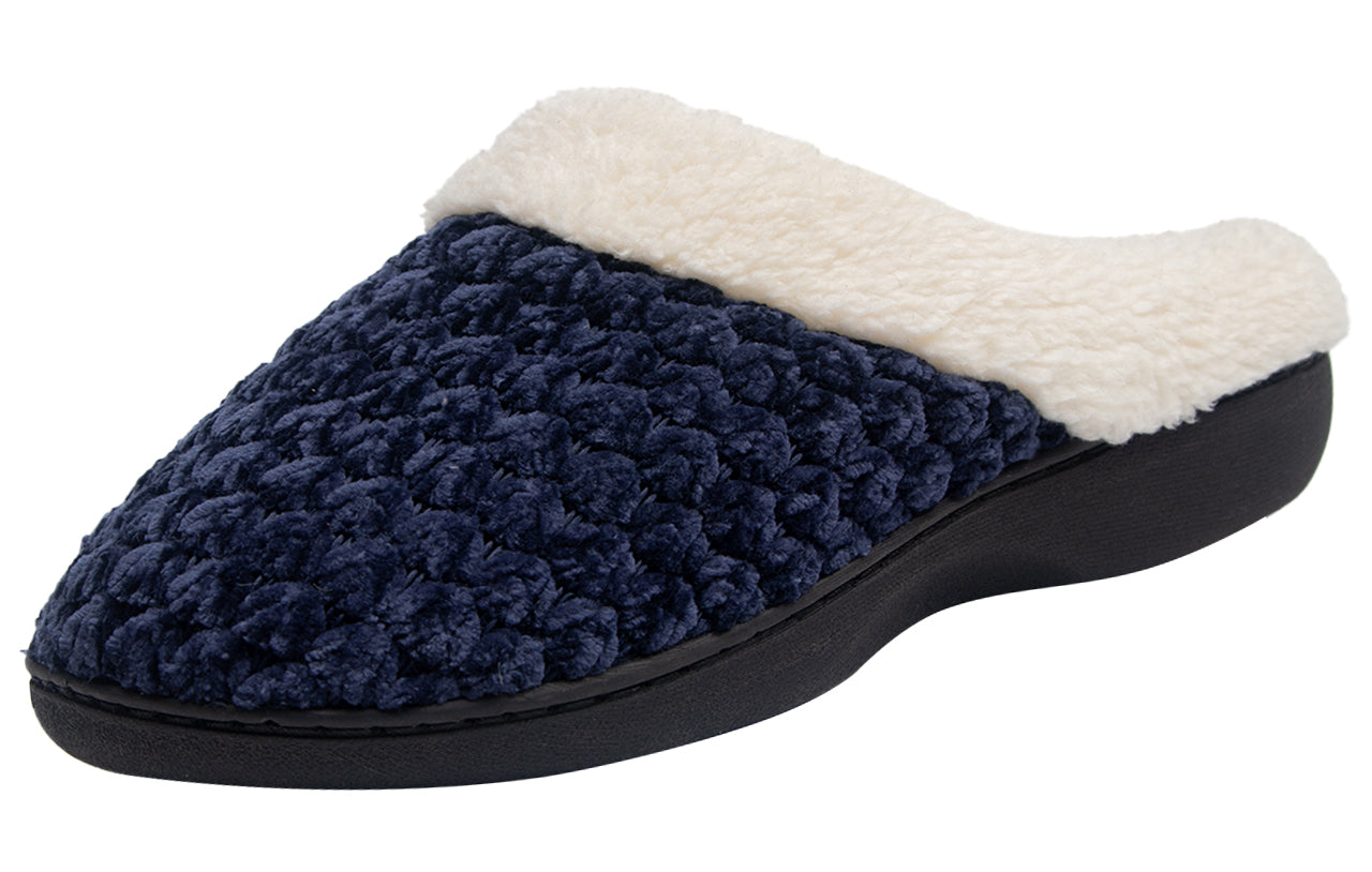 Roxoni Women's Fleece Trim Knit Sweater Furr Clog Indoor Outdoor Slipper