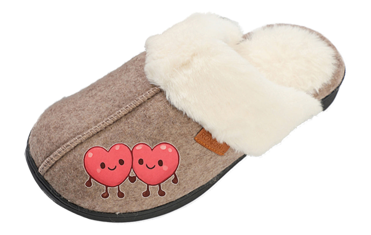 Roxoni Women’s Customized Cozy Slippers, Faux Fur Lined Indoor Outdoor House Shoes, Memory Foam Winter Clog Footwear, Personalized Custom Gift Slipper for Valentines Day