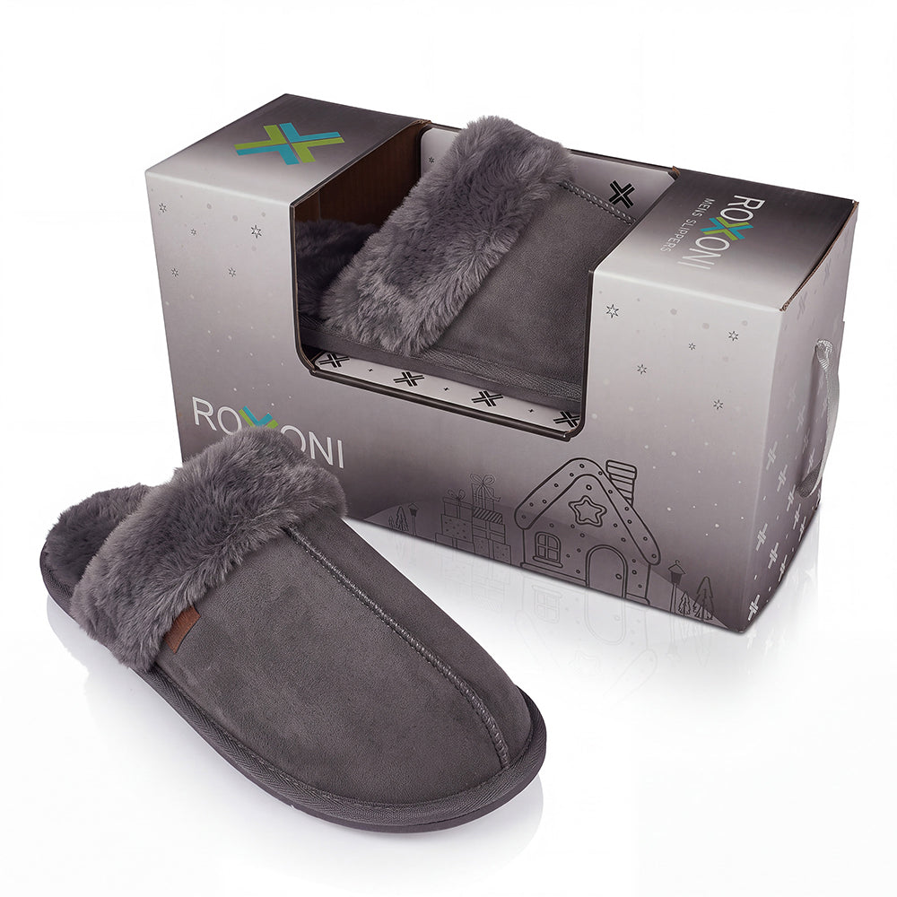 Roxoni Men's Faux Suede Clog Slippers with Gift Box, House Shoes
