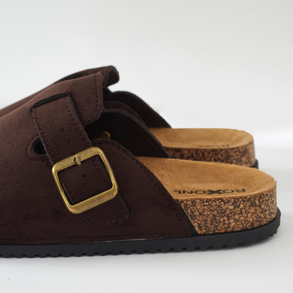 Roxoni Women's Closed-Toe Faux Suede Cork Clogs with Adjustable Buckle Strap