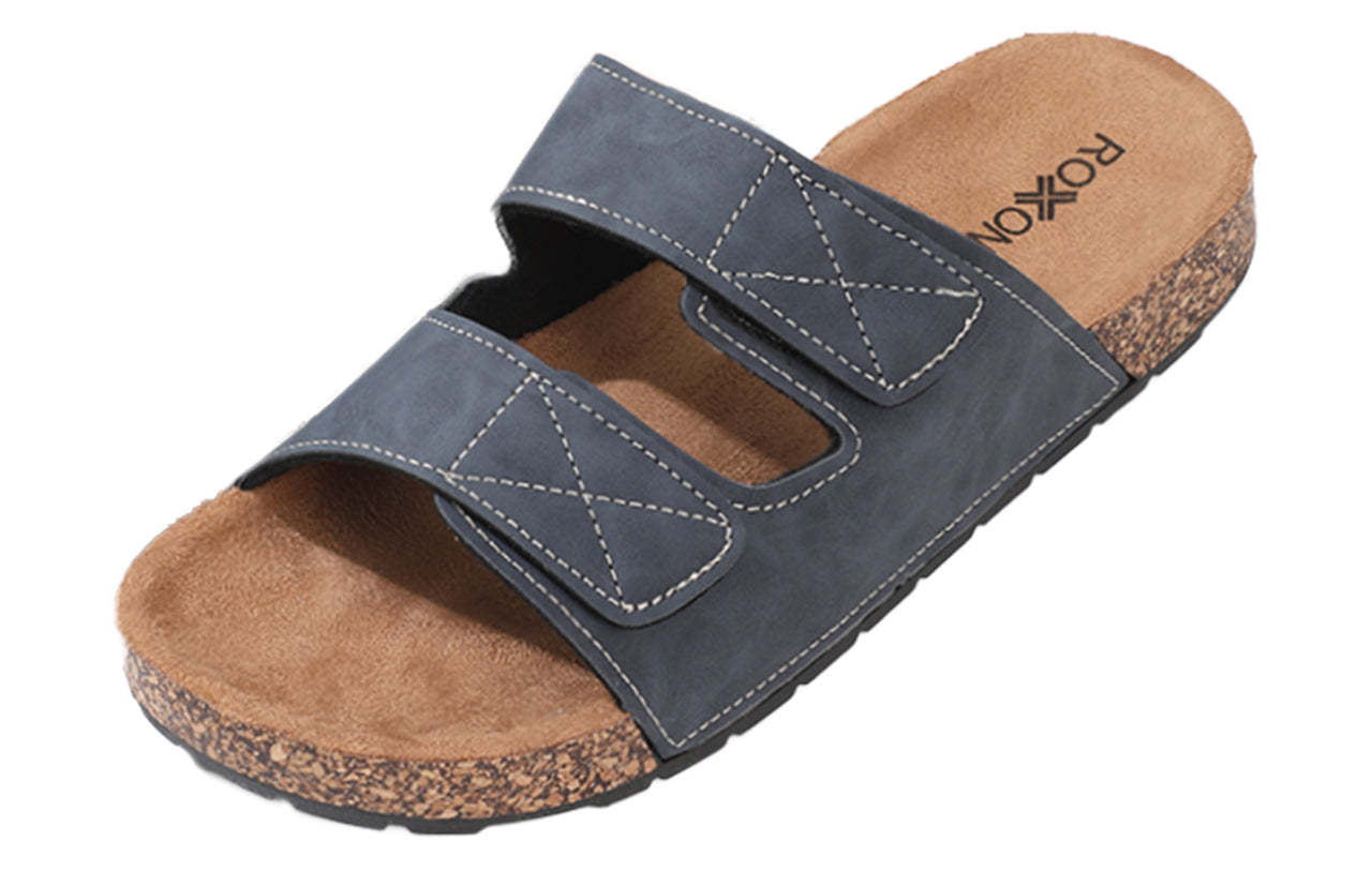 Roxoni Men's Dual Velco Straps Suede Covered Moulded Faux Cork Midsole Eva Rubber Sole
