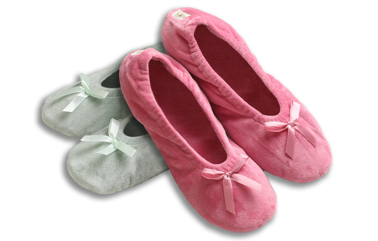Roxoni Women's Terry Classic Cotton Ballerina Slippers (Pack of 2)
