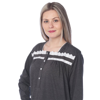 Women Jersey Long Nightgown Long Sleeve Elegant Loose Dress