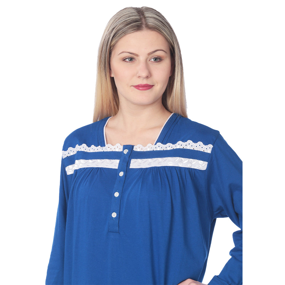Women Jersey Long Nightgown Long Sleeve Elegant Loose Dress