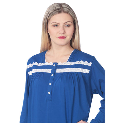 Women Jersey Long Nightgown Long Sleeve Elegant Loose Dress