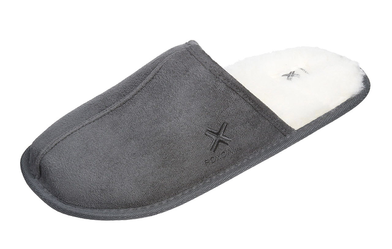 Roxoni Mens Suede Faux Sheepskin Lined House Slippers