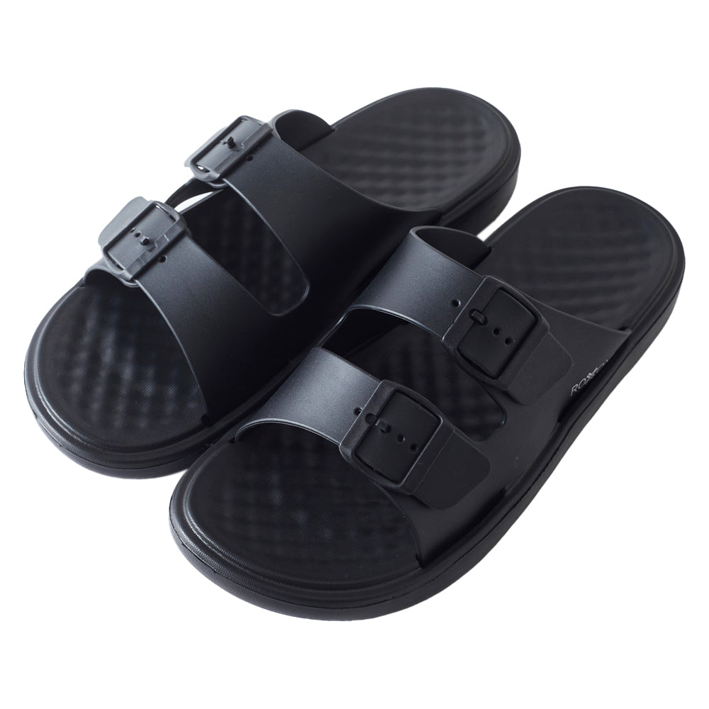Roxoni Men’s Double Buckle Slide Sandals Lightweight Adjustable Comfort Slides Casual Indoor Outdoor Non Slip Slippers