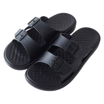Roxoni Men’s Double Buckle Slide Sandals Lightweight Adjustable Comfort Slides Casual Indoor Outdoor Non Slip Slippers