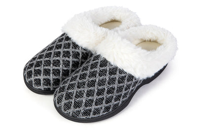 Roxoni Women's Cozy Memory Foam Slippers, Fuzzy Warm Faux Fur, Indoor Outdoor Rubber Sole