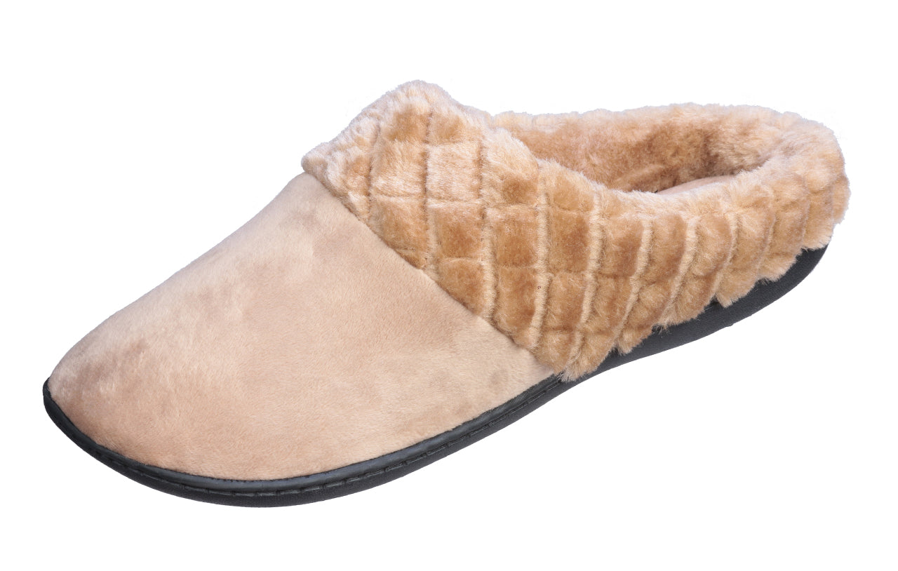 Roxoni Women’s Velour Slippers Memory Foam Clog Quilted Faux Fur Collar