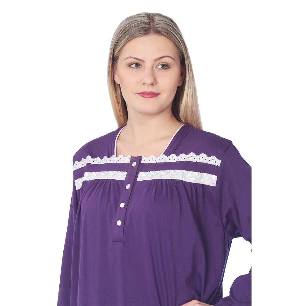Women Jersey Long Nightgown Long Sleeve Elegant Loose Dress
