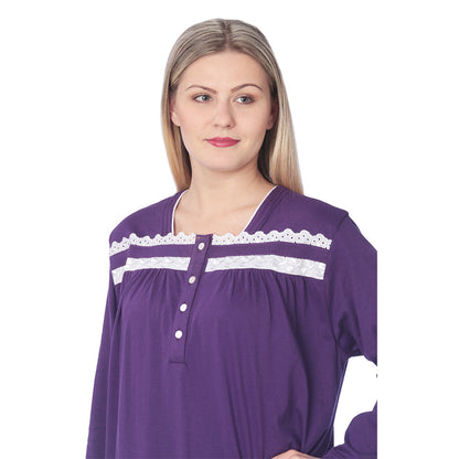 Women Jersey Long Nightgown Long Sleeve Elegant Loose Dress