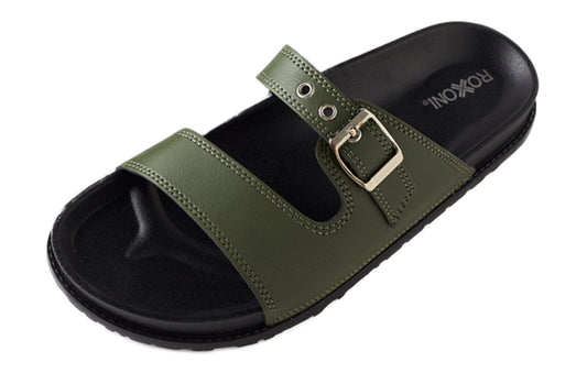 Roxoni Women's Open Toe Comfort Flat Sandals Single Buckle Adjustable Straps Flat Slides