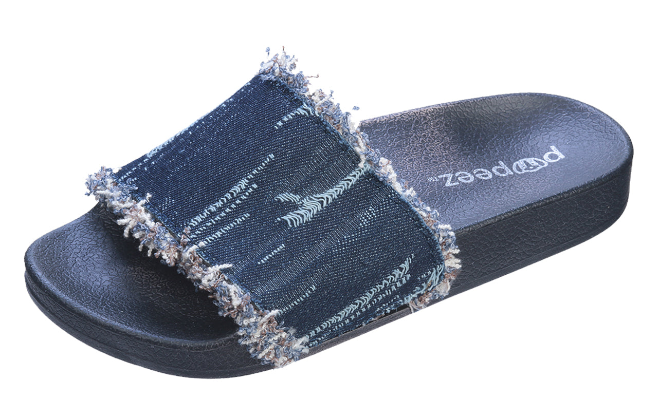 Pupeez Girl's Sandals Open Toe Slide Denim Slipper