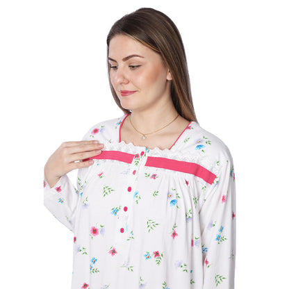 Women Jersey Long Nightgown Long Sleeve Elegant Loose Dress