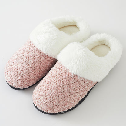 Women's Knit Memory Foam Clog Slippers – Plush Faux Fur Collar Indoor/Outdoor House Shoes