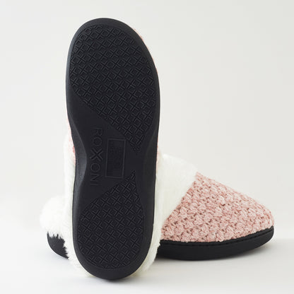 Women's Knit Memory Foam Clog Slippers – Plush Faux Fur Collar Indoor/Outdoor House Shoes