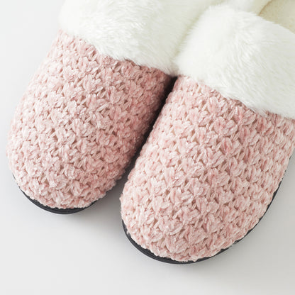 Women's Knit Memory Foam Clog Slippers – Plush Faux Fur Collar Indoor/Outdoor House Shoes