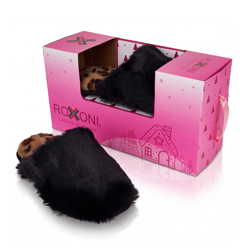 Roxoni Women's Fluffy Faux Fur Clog Slippers with Gift Box for Christmas & Holidays