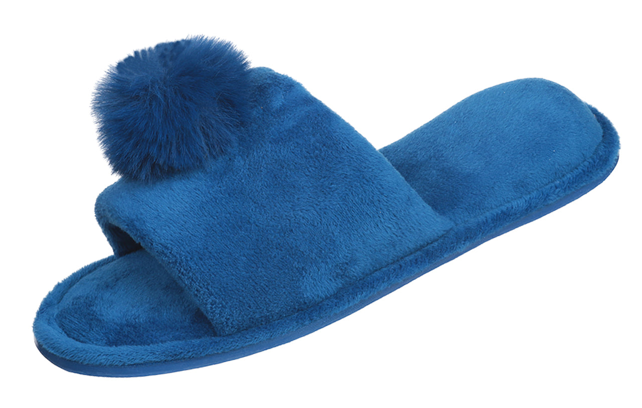 Pupeez Girl's Lovely Velvet Pom-pom Open Toe Kids House Slides Slipper