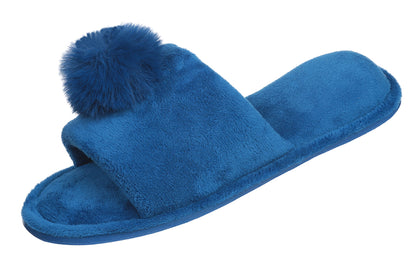 Pupeez Girl's Lovely Velvet Pom-pom Open Toe Kids House Slides Slipper