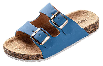 ROXONI Girls Comfort Sandals Double Buckle Adjustable Slip on Summer Slides Soft Footbed EVA Flat Slides Footbed Suede with Arch Support Non-Slip