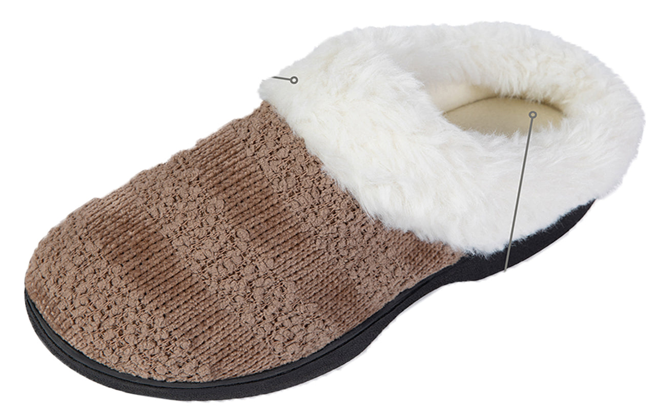 Roxoni Women’s Cozy Memory Foam Slippers, Warm Faux Fur, Indoor Outdoor Rubber Sole