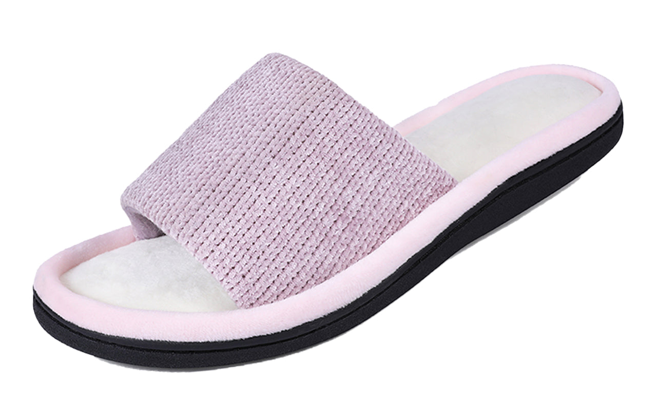ROXONI Women's Soft Open Toe Slide Slippers, Indoor Outdoor Rubber Sole
