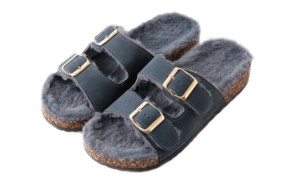 Women's Roxoni Open Toe Feather Slipper with Adjustable Double Buckle Cozy Cork Slide Sandal