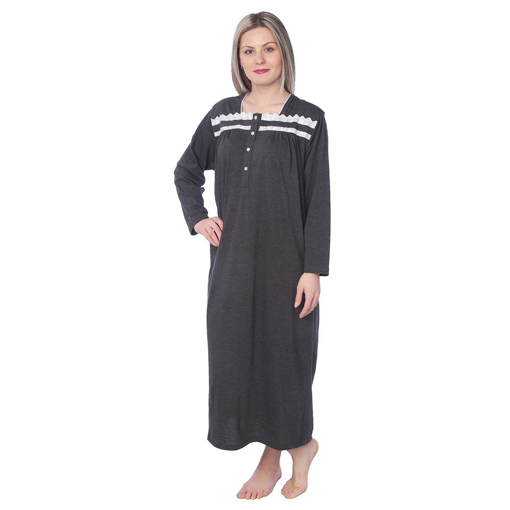 Women Jersey Long Nightgown Long Sleeve Elegant Loose Dress