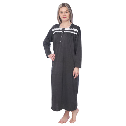 Women Jersey Long Nightgown Long Sleeve Elegant Loose Dress