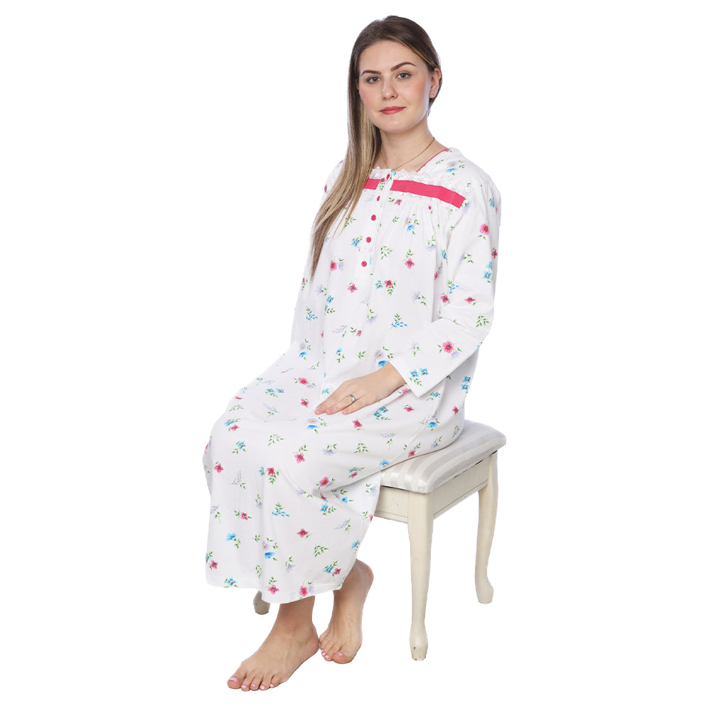 Women Jersey Long Nightgown Long Sleeve Elegant Loose Dress